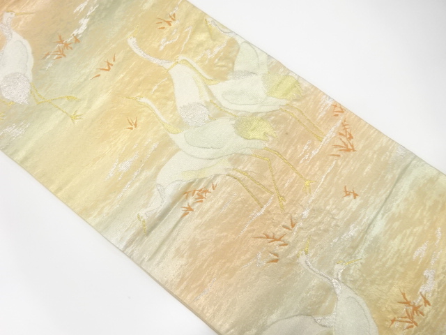 JAPANESE KIMONO / ANTIQUE FUKURO OBI / SILK / WOVEN CRANES